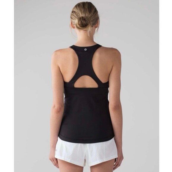 Lululemon Final Lap Tank Black Size 6 Built-In Bra Racerback Cutout EUC - Picture 1 of 8
